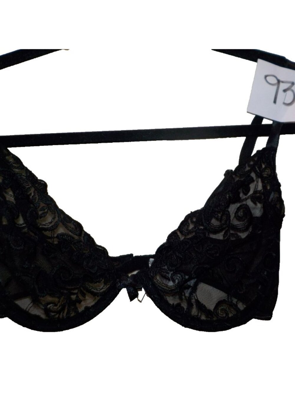 Secret Treasure Black Sheer Lace Unlined Underwire Plunge Bra #8075 Size 36D